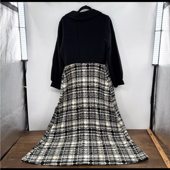 Vintage 70s LoungeCraft Original Maxi Hostess Dress Pockets Black Plaid 8/10 - Picture 14 of 16